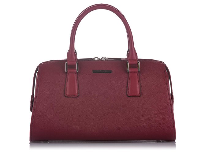 Burberry Red Leather Handbag Rosso Bordò Pelle Vitello simile a un vitello  ref.222260