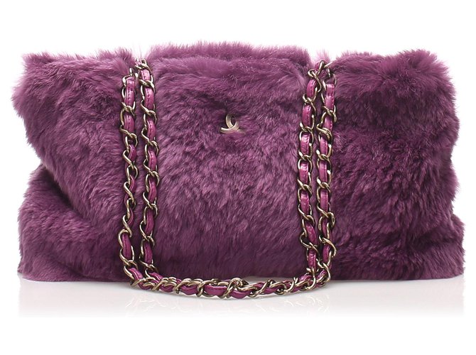 Chanel CC Logo Shoulder Bag Shearling and Suede Small Purple 545682