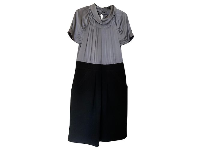 Abito Bcbg Max Azria in raso di seta bicolore nero e grigio