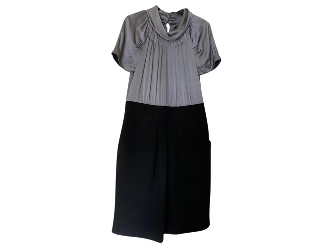 Bcbg Max Azria Dresses Black Grey Silk Polyester Acetate  ref.222291