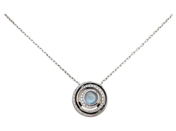 Collar Boucheron "Esmeralda" en oro blanco, diamantes y piedra lunar.  ref.222403