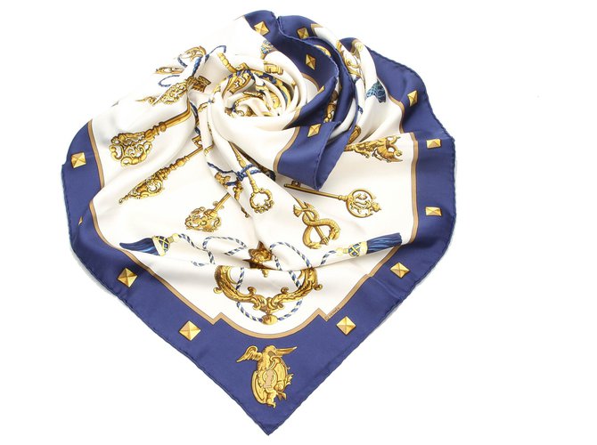 Hermès Bufanda de seda Hermes Blue Les Cles Azul Multicolor Paño  ref.222527