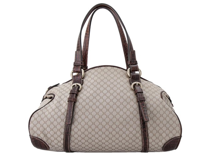 Céline Celine Brown Macadam Canvas Handbag Beige Leather Cloth Pony-style calfskin Cloth  ref.222557