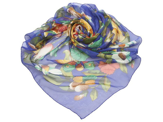 Chanel Blue Printed Silk Scarf Multiple colors Cloth  ref.222567
