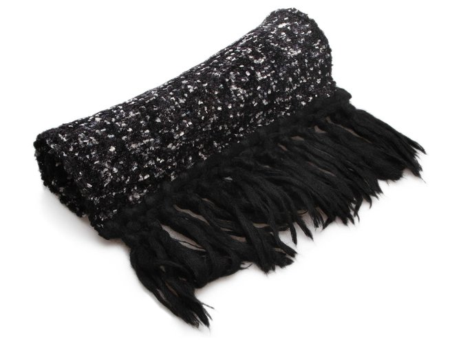 Bufanda de lana negra Dior Negro Blanco Paño  ref.222583