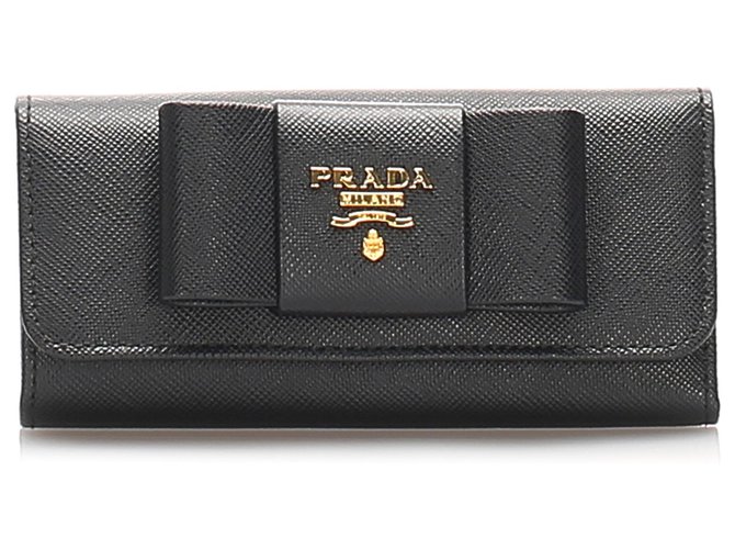 Porte-clés Prada Saffiano Fiocco noir avec nœud Cuir Veau façon poulain  ref.222584