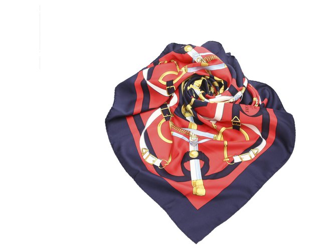 Hermès Foulard en soie Hermes rouge Eperon dOr Tissu Multicolore  ref.222589
