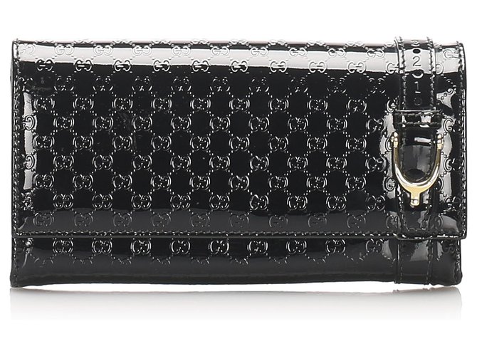 Gucci Portefeuille en cuir verni noir Microguccissima Nice Cuir vernis  ref.222603