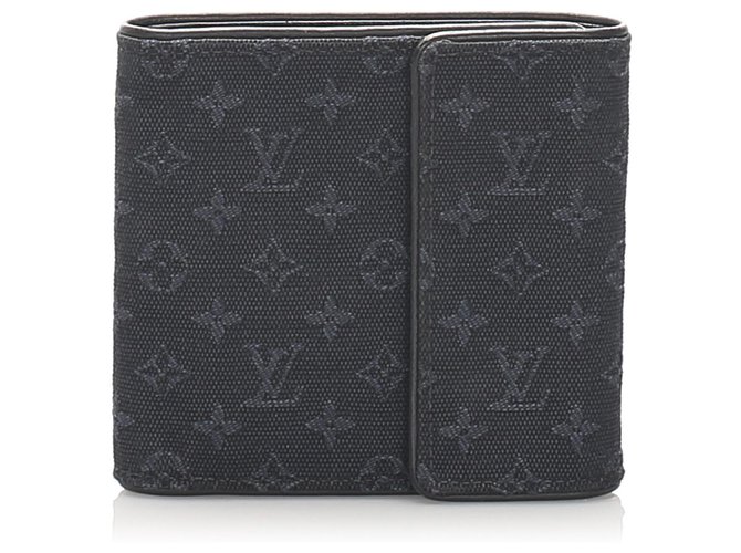 Louis Vuitton Black Monogram Mini Lin Wallet Blue Navy blue Cloth