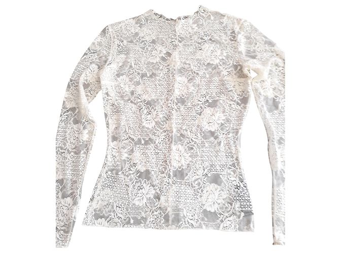 Autre Marque Top de renda stretch de manga comprida Laurence Ivoire Branco