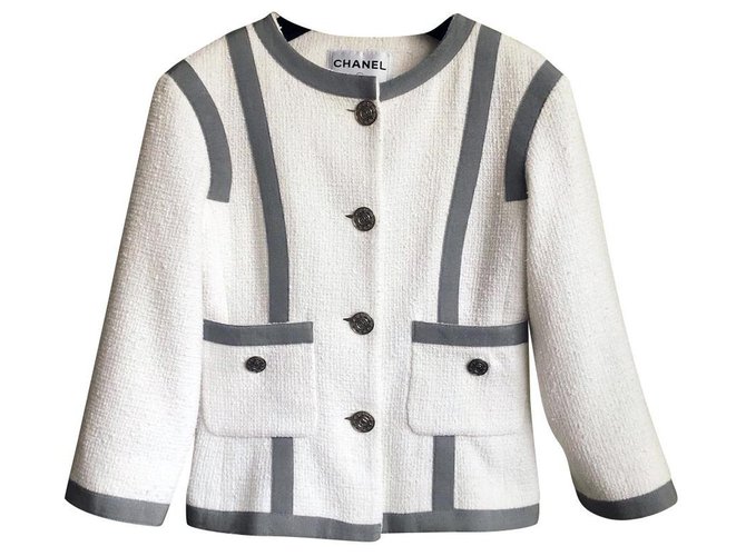 Chanel chaqueta vaquera y tweed Blanco  ref.222667