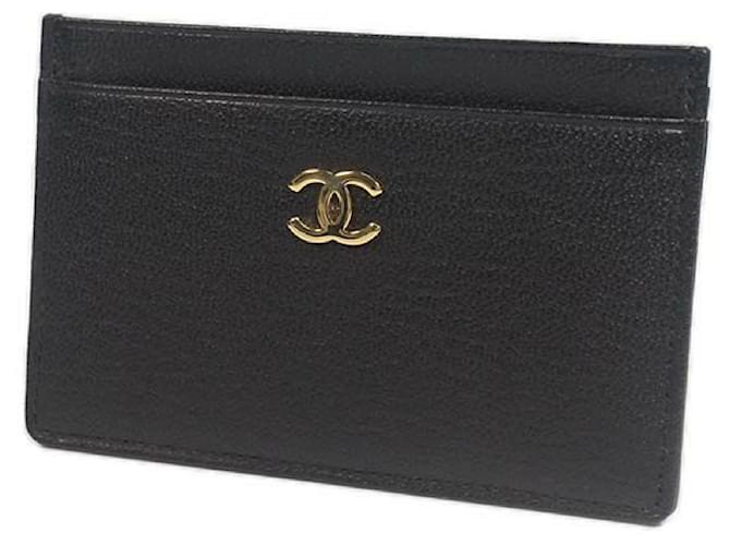 CHANEL business card case coco mark Womens card case A11837 black x gold hardware Leather  ref.222750