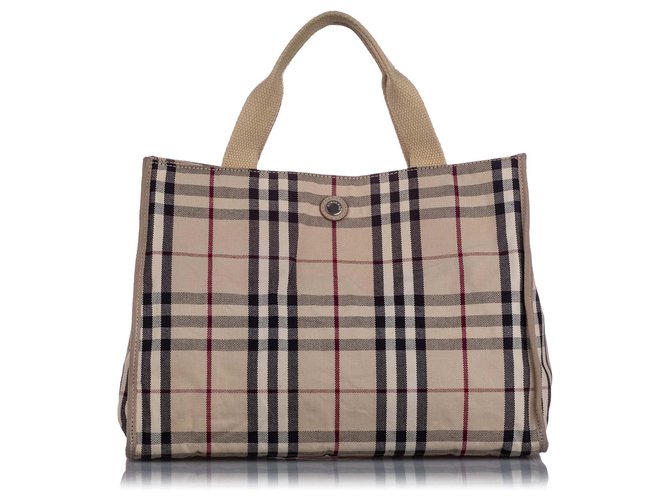 Burberry Brown House Check Canvas Tote Bag Multiple colors Beige Cloth Cloth  ref.222950