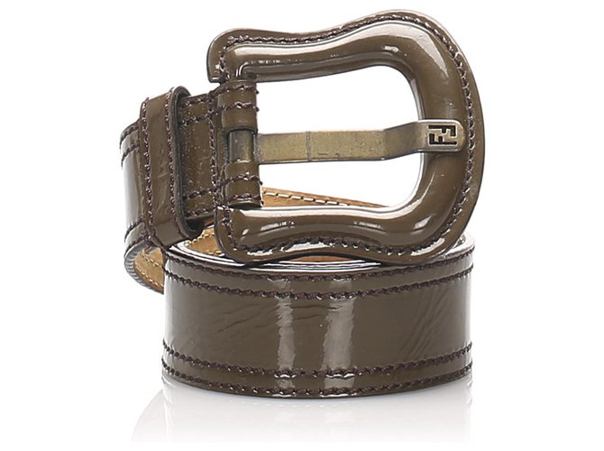 Fendi Brown Patent Leather Belt Dark brown  ref.222955