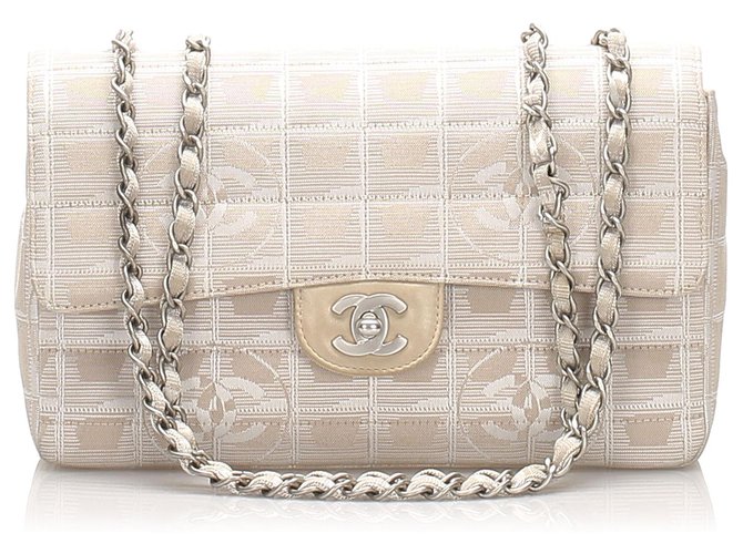 Chanel Brown New Travel Line Nylon Single Flap Bag Beige Cloth  ref.222962