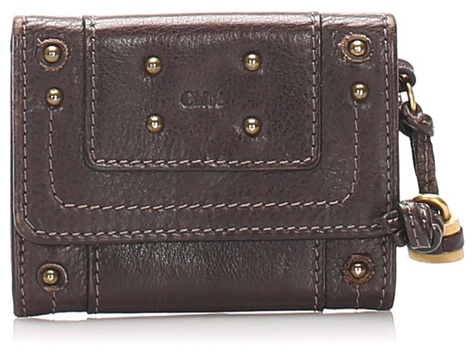 Chloé Chloe Brown Paddington Leather Card Holder Dark brown Pony-style calfskin  ref.222996