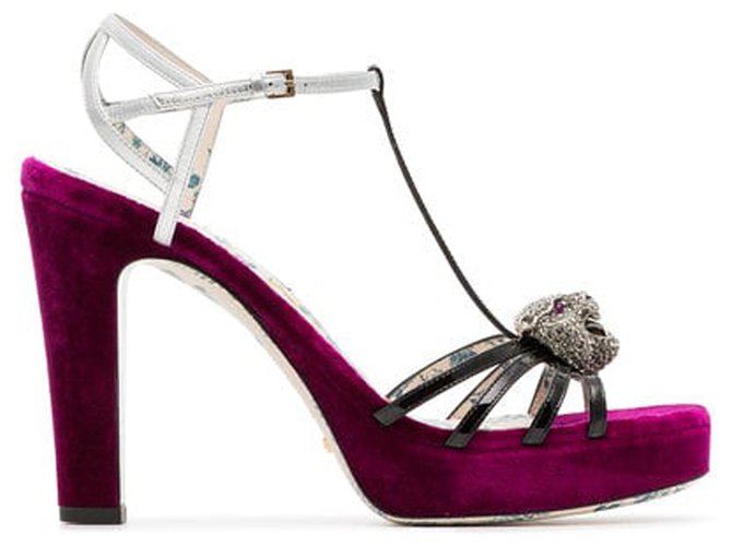 Gucci Purple Elias Velvet Platform Sandals Multiple colors Leather Pony-style calfskin Cloth  ref.223004