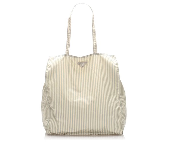 Prada White Tessuto Stampato Tote Bag Grey Nylon Cloth  ref.223016