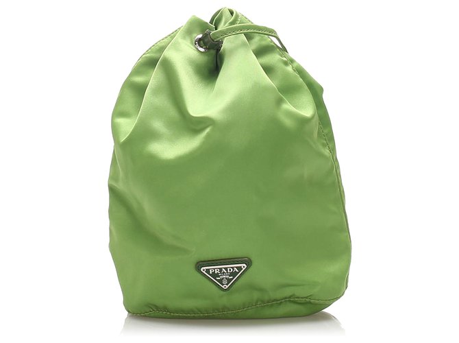 Prada Green Tessuto Drawstring Pouch Nylon Cloth  ref.223032