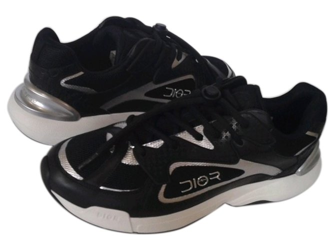 Zapatillas de deporte negras Dior Oblique de Dior Negro Blanco Cuero Becerro Nylon Paño  ref.223035