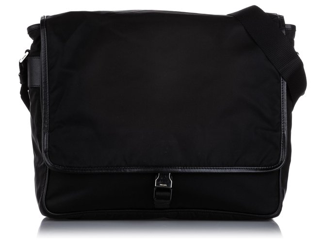 Prada Black Tessuto Crossbody Bag Leather Pony-style calfskin Nylon Cloth  ref.223041