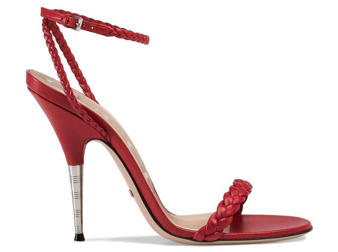 Sandálias de couro trançado vermelho Gucci Bezerro-como bezerro  ref.223075