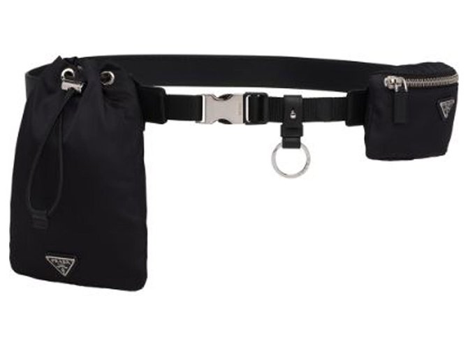 Prada Black Tessuto Belt Bag Silvery Nylon Cloth  ref.223077