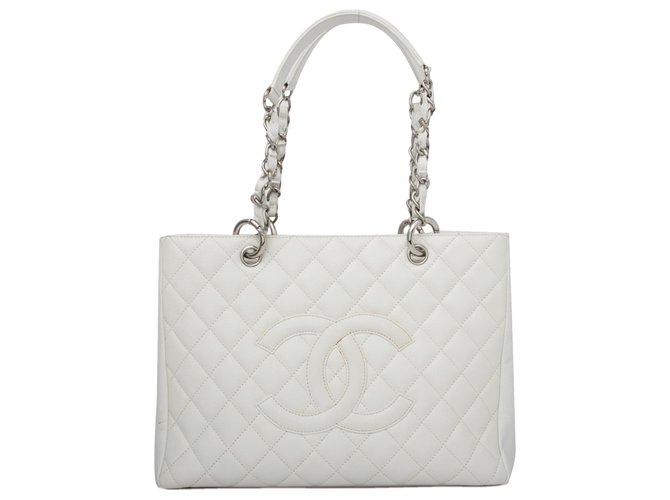 Grande shopping bag di Chanel White Caviar Bianco Pelle  ref.223086