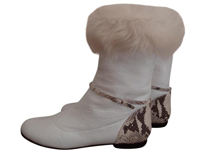Giuseppe Zanotti Leather boots with fur. White Lambskin  ref.223112