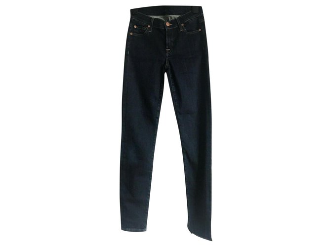 7 For All Mankind jeans skinny a vita alta Blu scuro Elastan Giovanni  ref.223125