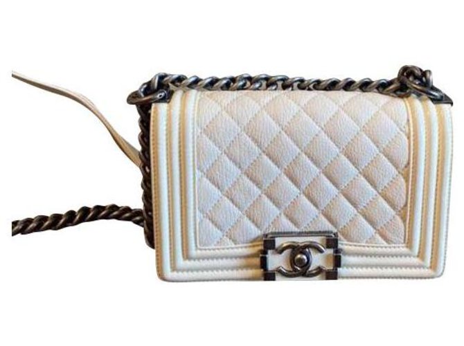 Chanel Boy mini bag Silvery White Cream Leather Patent leather  ref.223143