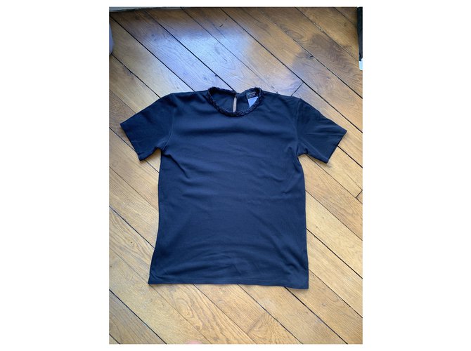 Chanel T-Shirt Schwarz Marineblau Baumwolle Tweed  ref.223258