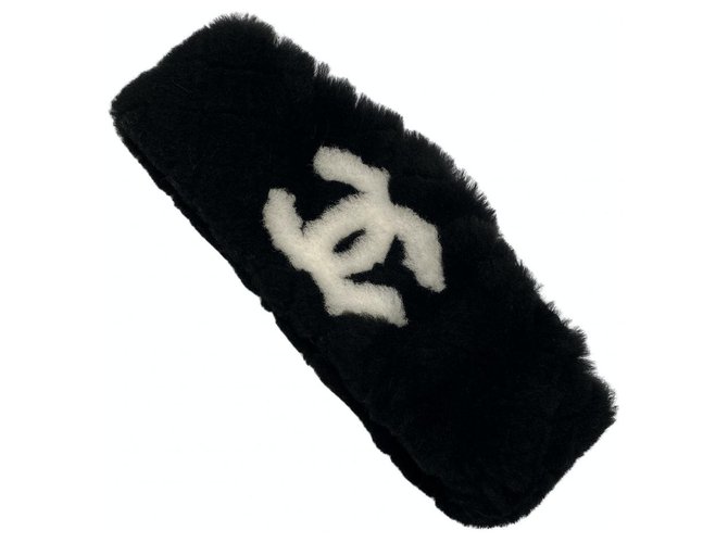 Schwarzes Mouton-Stirnband von Chanel Pelz  ref.223270