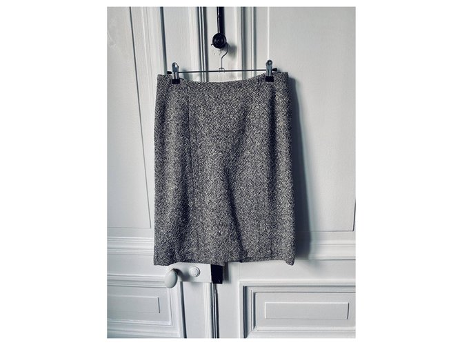 Zapa straight tailored skirt Black White Grey Wool  ref.223276