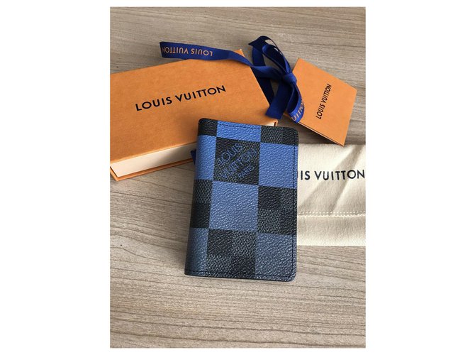 Louis Vuitton Damier Graphite Giant Blue Pocket Organizer Cuir Noir Bleu  ref.223290