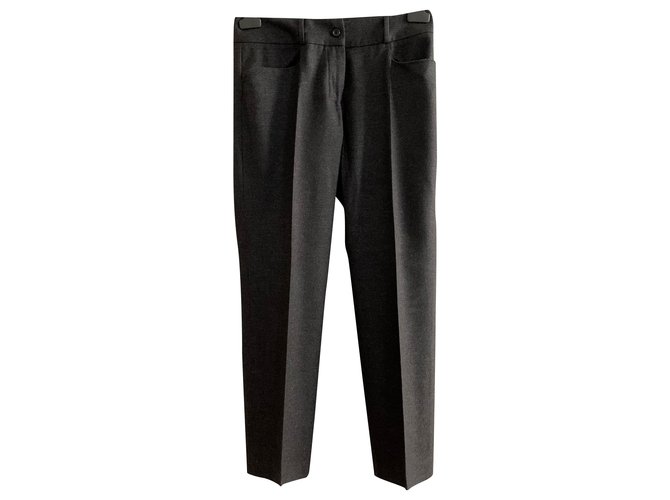 Yves Saint Laurent Calças de lã cinza escuro Cinza antracite  ref.223336