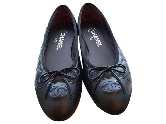 CHANEL BALLERINAS BALLET FLATS QUILTED WITH BOX Black Leather  ref.223443