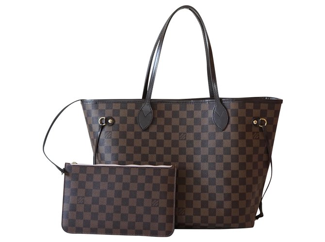 Neverfull Louis Vuitton Handbags Brown Leather Cloth  ref.223456