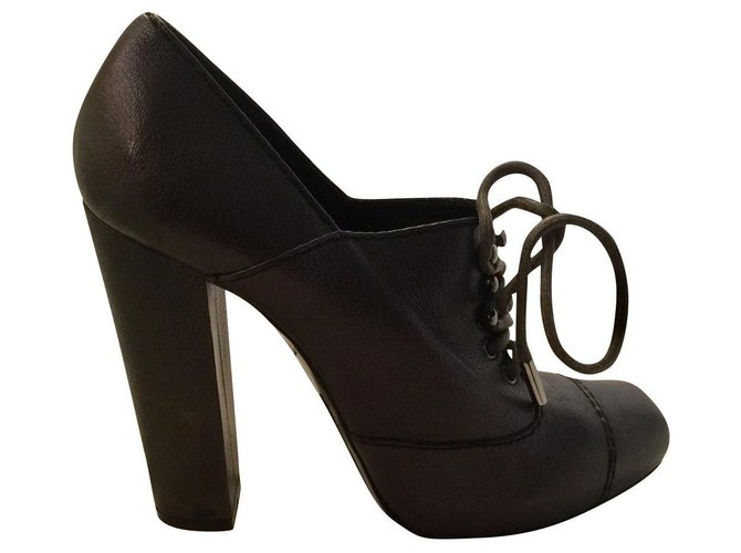 Loewe Pewter ankle boots with lacing Black Metallic Dark grey Leather  ref.223479
