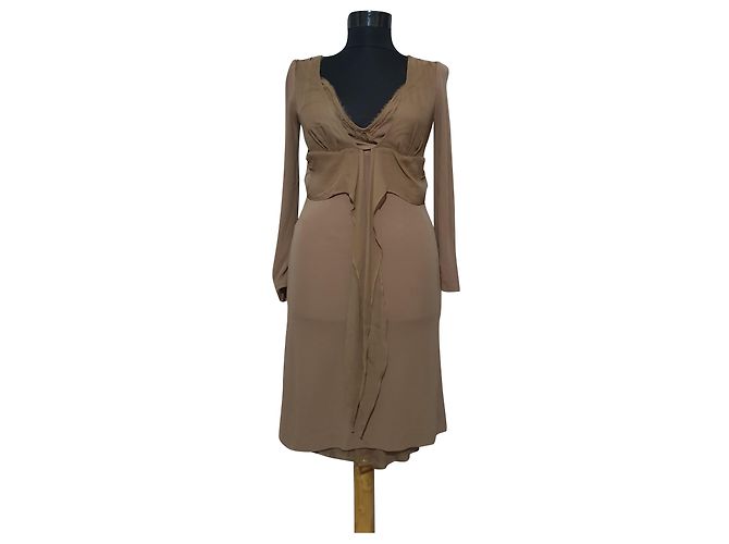 Vestido Street Ermanno Scervino marrom seda e viscose