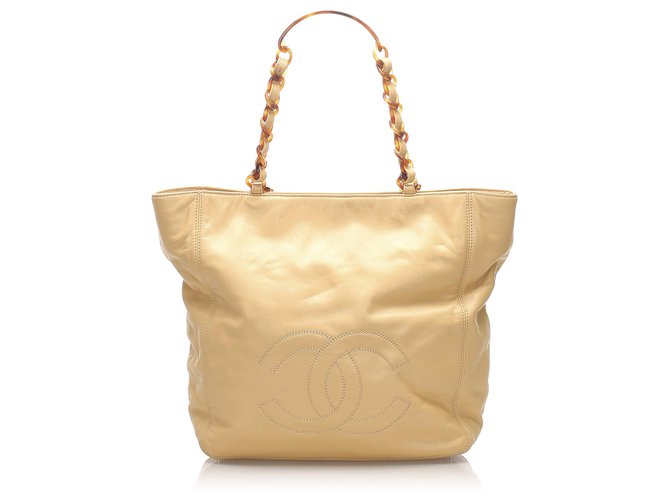 Chanel Brown CC Lambskin Leather Tote Bag Beige  ref.223592