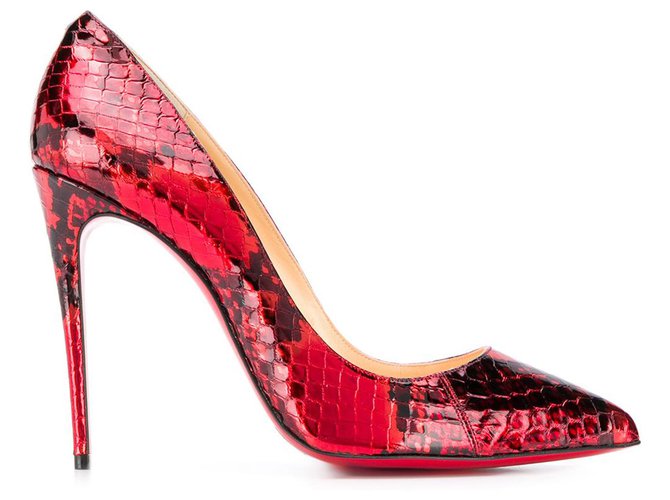 Christian Louboutin Red Decollete Python Leather Pumps  ref.223599