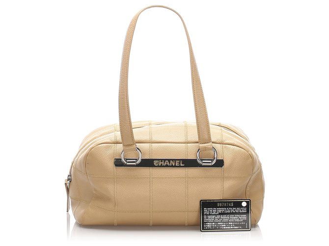 Chanel Brown Choco Bar Caviar Leather Shoulder Bag Beige  ref.223608
