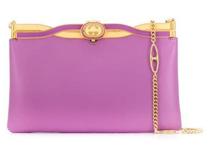 Bolsa de noite Gucci Purple Broadway em couro Dourado Roxo Bezerro-como bezerro  ref.223609