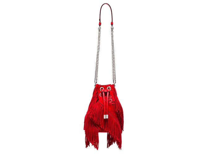 Christian Louboutin Red Marie Jane Chain Suede Bucket Bag Leather Metal Pony-style calfskin  ref.223634