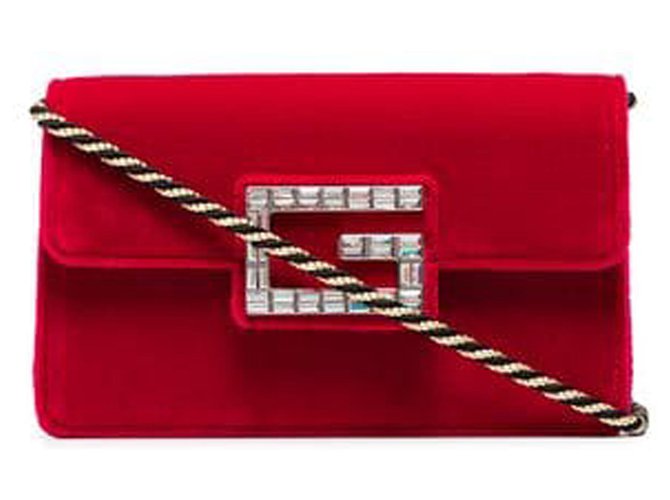 Bolso bandolera de terciopelo rojo Broadway de Gucci Roja Paño  ref.223635