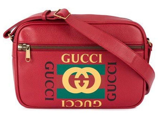 bandolera de cuero logo Gucci Roja Multicolor Becerro ref.223643 - Joli Closet