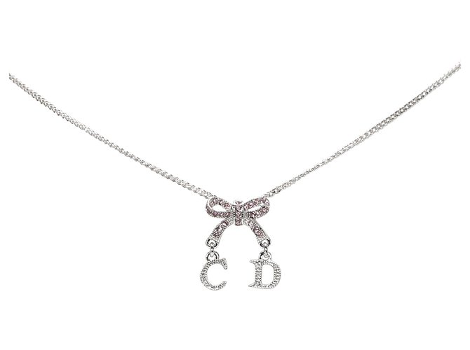Christian Dior ribbon necklace silver stainless steel top available  women's
