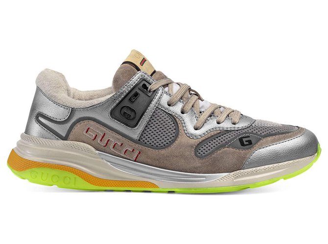 Gucci Silver Ultrapace Ledersneaker Silber Mehrfarben Kunststoff Kalbähnliches Kalb  ref.223651