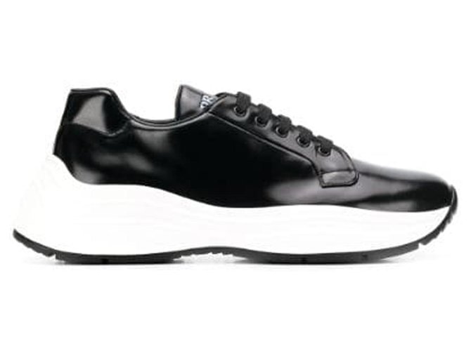 Prada Black Chunky Lace-Up Sneakers White Leather  ref.223668